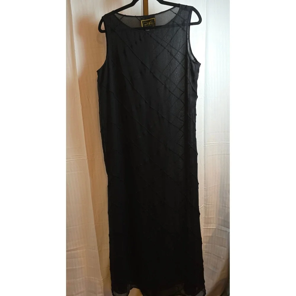 Vintage Diane Gilman Collection L Black‎ 100% semi Sheer Silk Maxi Dress Rare